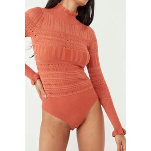 Intimately Free People Small Pointelle Me About It Mock Neck‎ Bodysuit Orange